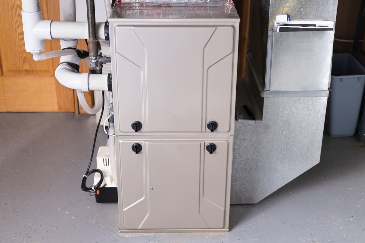 High-efficiency gas furnace in a basement